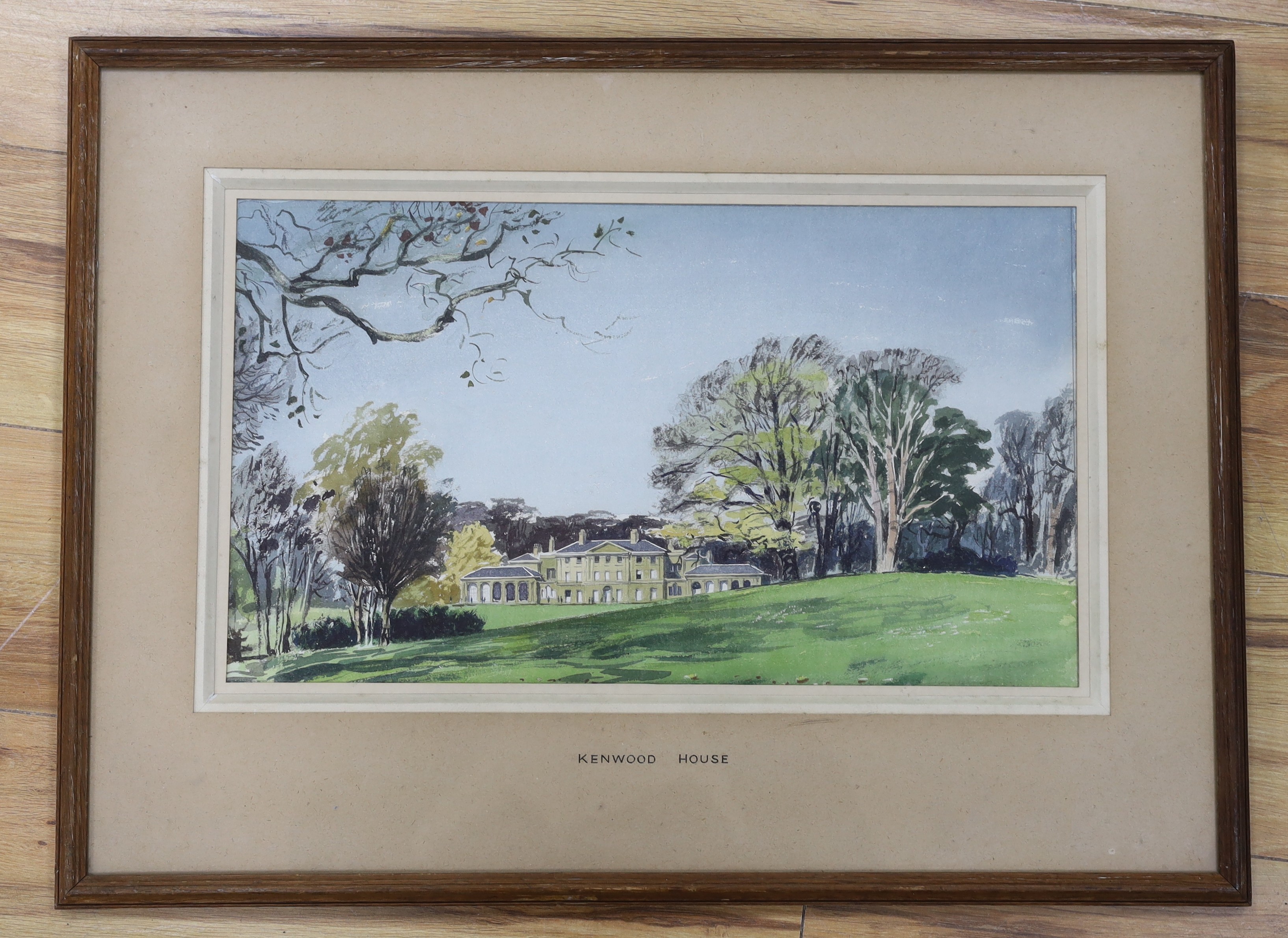 Ada Hill Walker (1879-1955), watercolour, 'Kenward House', 1955 RI Exhibition label verso, 27 x 48cm